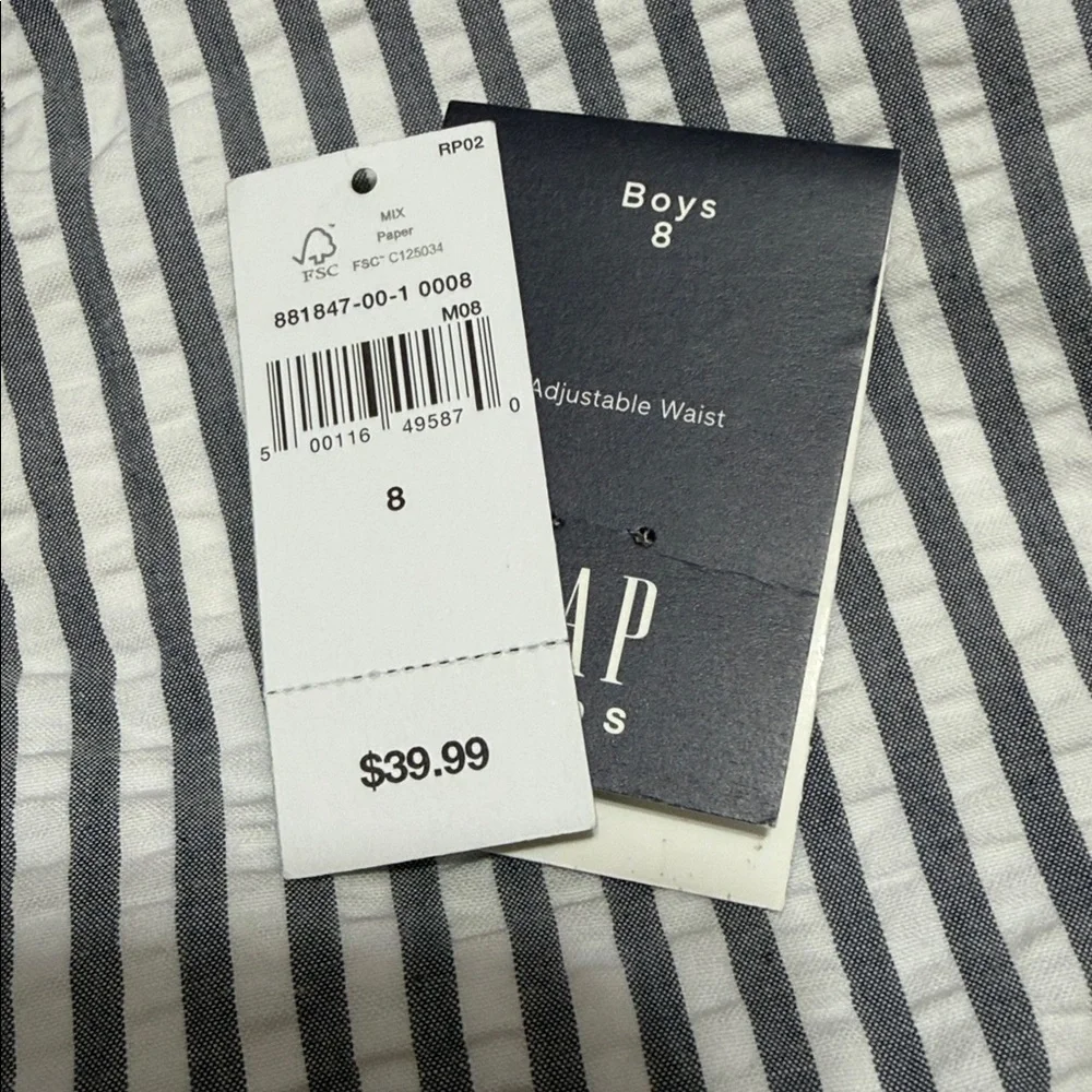 GAP Kids Gray/Blue & White Striped Seersucker Shorts, Adj Waist. Sizes 8 & 10.